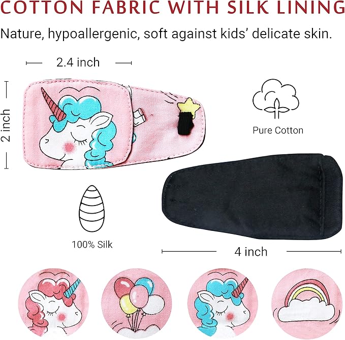 Astropic Cotton & Silk Eye Patch for Kids Glasses (Left Eye, Blue Hair Unicorn)