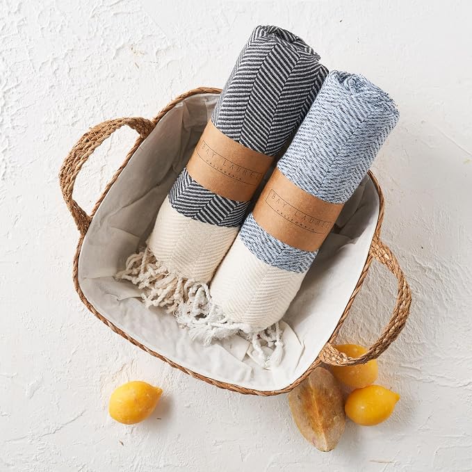 BAY LAUREL Turkish Hand Towel – Pack of 2 | Soft & Absorbent Decorative Towels for Bathroom, Hand, Face, Hair, Gym, Yoga, SPA, Kitchen & Tea | Boho Decor(Light Blue, Herringbone 16x40 Inches(Set of 2)