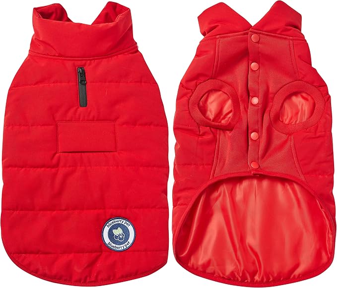 Blueberry Pet Waterproof Cozy Dog Puffer Coat – True Red Winter Jacket for Small & Medium Dogs, Warm Outdoor Apparel