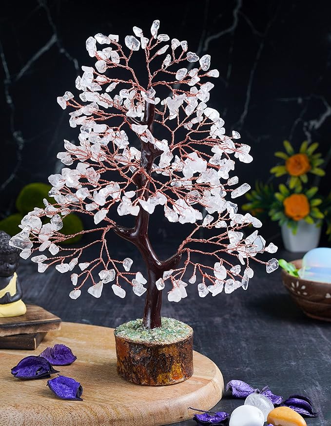 Clear Quartz Gemstone Tree of Life Feng Shui & Chakra Decor - Crystal Money Tree Bonsai for Positive Energy & Healing - Home Decor & Good Luck Spiritual Gift