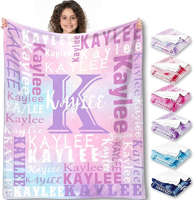 Yofair Ships Next Day, Personalized Blanket Gifts for Teen Girls Custom Blanket with Name Flannel Throw Girls Blankets Customized Daughter Gifts for Kids Adult