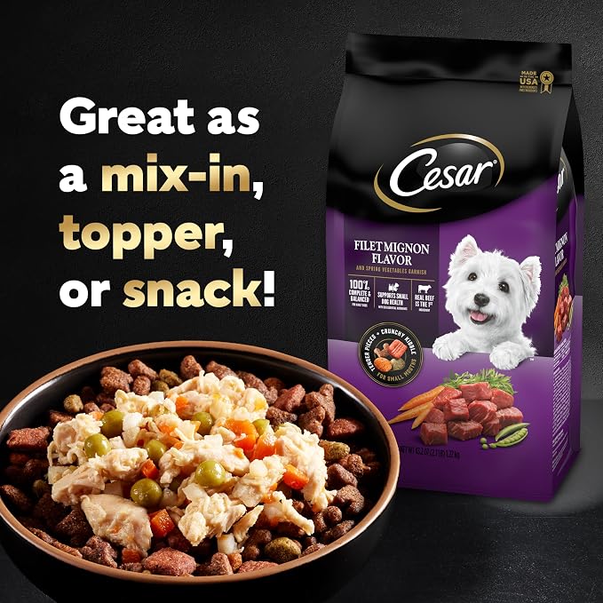 Cesar Simply Crafted Dog Food Toppers Variety, 1.3 oz, 8 Count, 2-Pack | Real chicken #1 ingredient, 5 key ingredients or less, slow-cooked, mix with dry food or serve alone, single-serve tubs