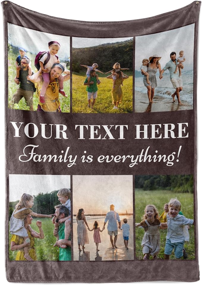 Personalized Photo & Text Blanket, Custom Picture Fleece Throw (6-Pic) | Printed in USA, ships next day, add 1-9 photos & custom text, fleece or sherpa, family keepsake gift, cozy home decor