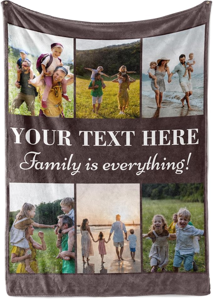 Personalized Photo & Text Blanket, Custom Picture Fleece Throw (6-Pic) | Printed in USA, ships next day, add 1-9 photos & custom text, fleece or sherpa, family keepsake gift, cozy home decor