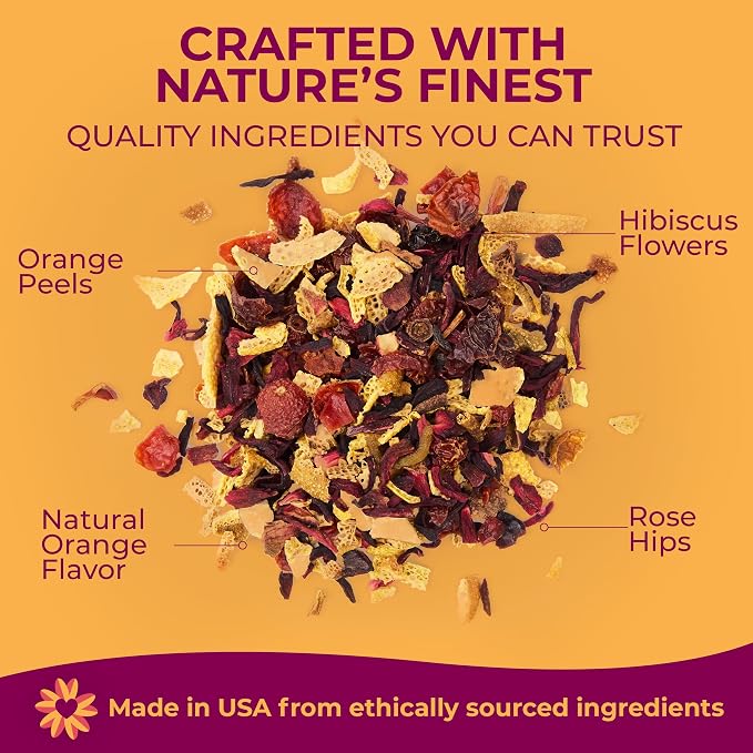 Katy’s Blood Orange Loose Tea - Hibiscus, Orange & Rose Hips - Loose Leaf Herbal Tea, Caffeine-Free, Sugar-Free - Hot or Iced Tea - 30+ Cups
