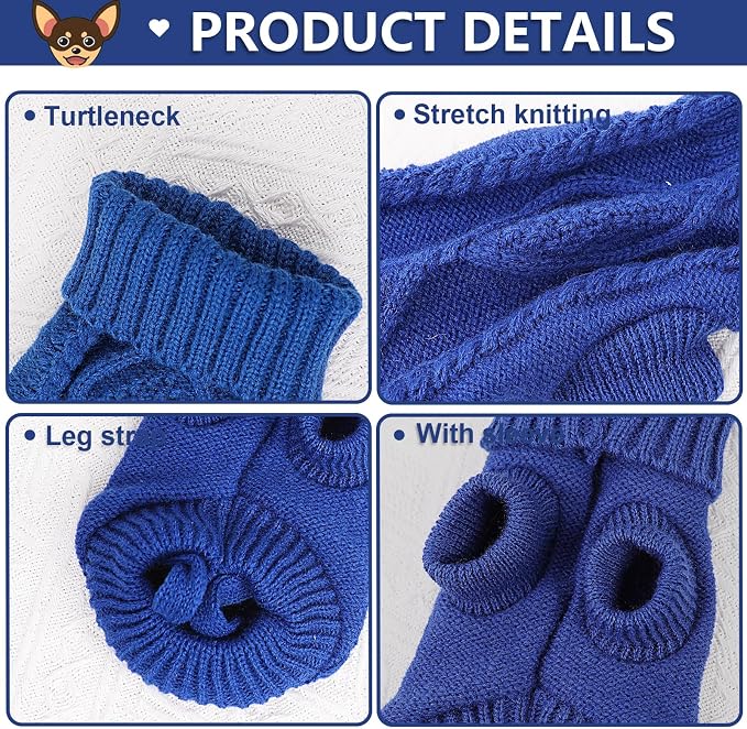 2 Pieces Dog Sweater for Small Dogs Winter Warm Dog Knitted Sweaters Cute Puppy Clothes for Chihuahua Teacup Yorkie Pet Cat Knitwear Turtleneck Thick Clothing XX-Small(0.9~2.4lbs)