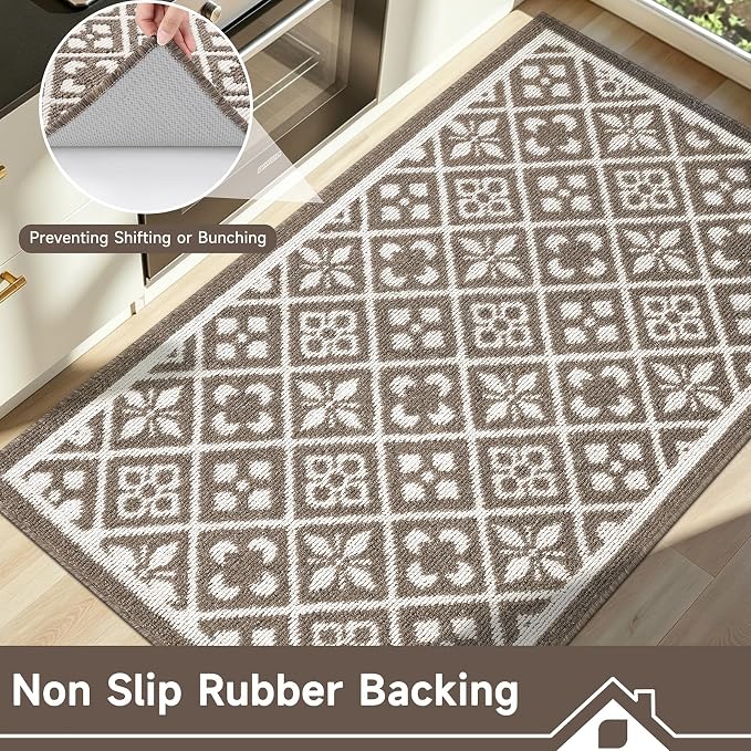 Ileading Indoor Door Mat 3x5ft Absorbent Dog Mats for Muddy Paws,Machine Washable Small Living Room Area Rug with Non-Slip Rubber Backing Low-Profile Inside Carpet for Hallway,Entryway,Kitchen(Brown)