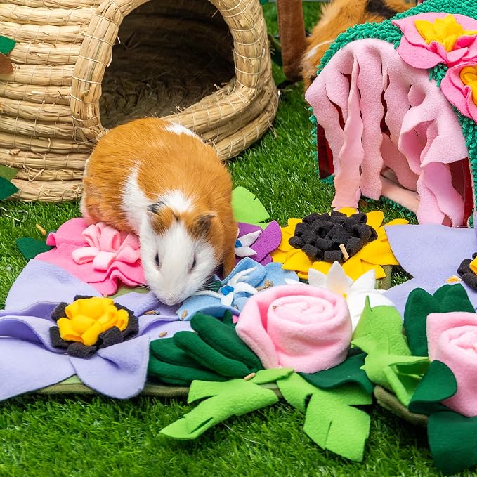 Snuffle Mat for Rabbit, Cute Flower Interactive Bunny Foraging Toy