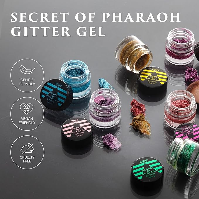 Dazzle and Delight: Secret of Pharaoh Glitter Gel for Hair, Body and Face - Magenta Romance | 6 Vibrant Colors, Long Lasting Sparkles, Ideal for Parties, and Festival Look, Glammarous Effect