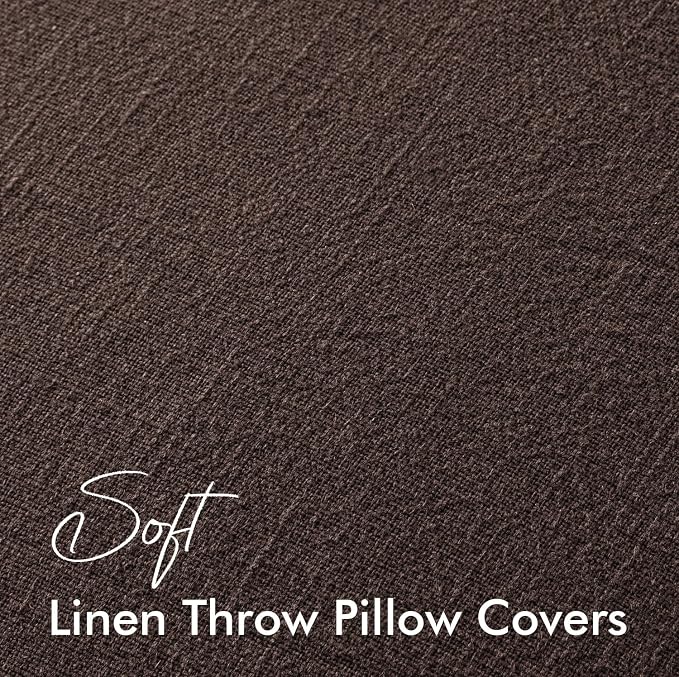 EMEMA Decorative Linen Throw Pillow Covers 20x20 Inch Dark Brown | Boho Farmhouse Neutral Couch Throw Pillows for Bed Pack of 2 Accent Pillowcase Modern Sofa Cushion Livingroom Home Decor