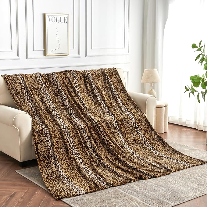 Edenleaf Fleece King Size Super Soft Cozy Leopard Print Blanket for Couch Bed, Cheetah Print Blanket for All Seasons 90"x108" (Dark Brown)