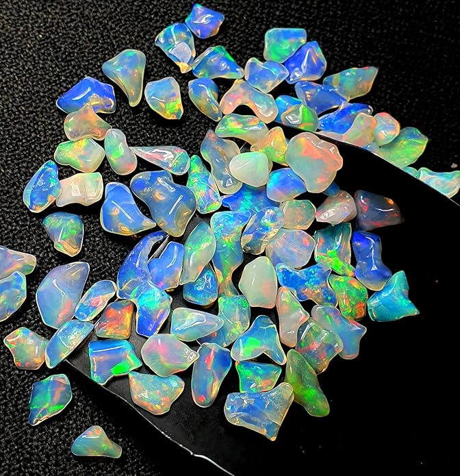 RARE GEMSTONE Ethiopian Opal Rough Gemstones, Rare Multi-Color Fire, Uneven Shape, Genuine, Loose & Rough for Jewelry Making, 10 Pieces (5x6-12x16 MM)