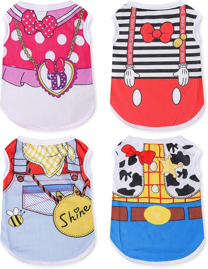 4 Pack Mesh Dog Shirts for Small Dogs: Stretchy Dog Clothes with Cute Patterns, Size XXS-XL Fit for 2-16lb Dogs Pet T-Shirts, Girl & Boy Puppy Clothes for Spring Summer (Pink Set 2, Medium)