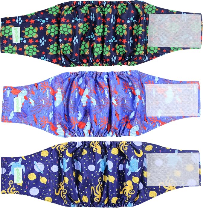 wegreeco Washable Dog Diapers - Washable Male Dog Belly Wrap - Pack of 3 (Turtle, XX-Large)
