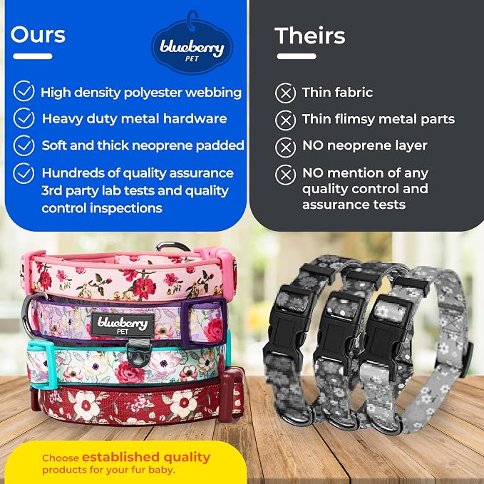 Blueberry Pet Soft & Comfy Peony Flower Print Neoprene Padded Adjustable Dog Collar, Mauve, Small, Neck 12"-16"