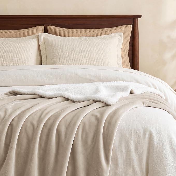 Bedsure GentleSoft Sherpa Fleece Twin Size Blanket for Couch, Non-Heated, Thick and Warm Throw for Women and Men, Soft Fuzzy Plush Twin Blanket for Winter, Beige, 60x80 Inches