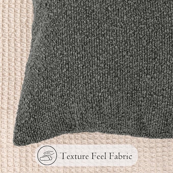 JoraLion 12x24 inch Boucle Lumbar Pillow Cover, Dark Grey Woven Texture Neutral Long Pillow Cover Breathable Cushion Case for Couch Sofa Bed Living Room Home Decor (Cover Only)
