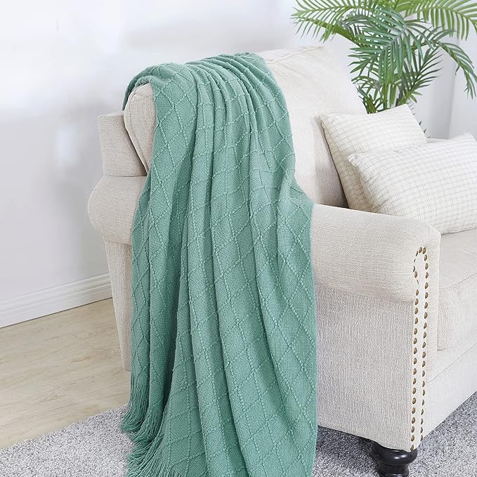 BOURINA Dark Cyan Throw Blanket 60x80 Inch Knitted Soft Throw Sofa Blanket | Knitted Throw Blanket 60x80 Inches, Soft Lightweight Boho Weave Throw Decorative Couch Blanket for Living Room Bedroom Chair