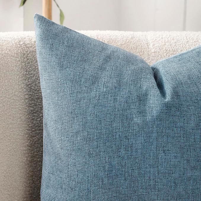 Pack of 2 Decorative Chenille Throw Pillow Covers, 20x20, Dusty Blue | Square Soft Cozy Concise Pillow Covers Modern Farmhouse Couch Cushion Cases for Sofa Bed Living Room Home Decor