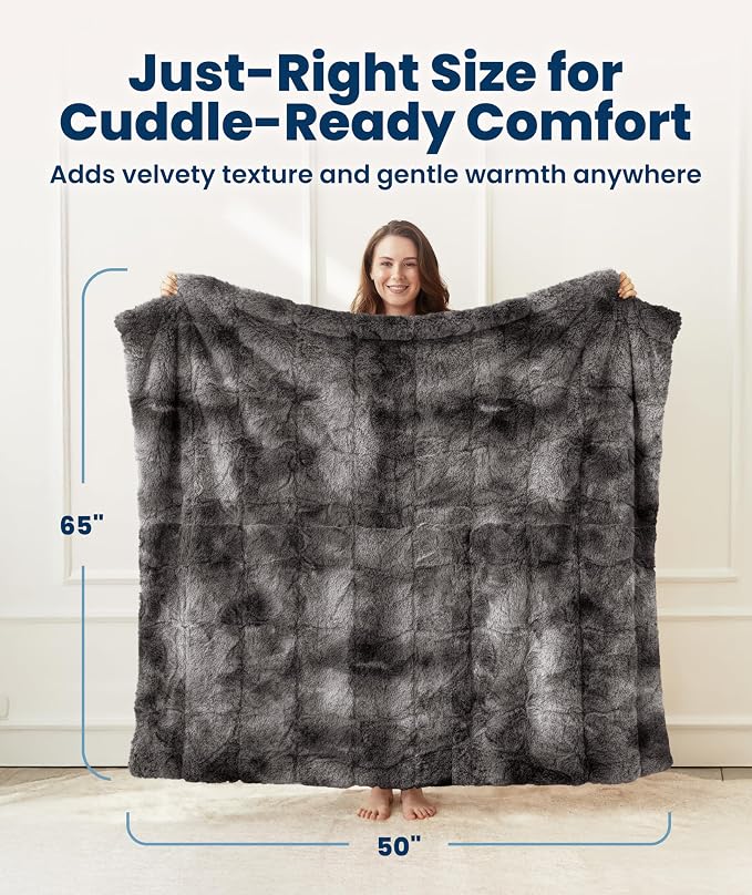 Everlasting Comfort Soft & Comfortable Gray Faux Fur Throw Blanket for Couch - (50"x65") Minky & Fluffy Fall Blankets & Throws, Plush Fuzzy Cover for Bed, Sofa & Living Room - Cozy Home Decor