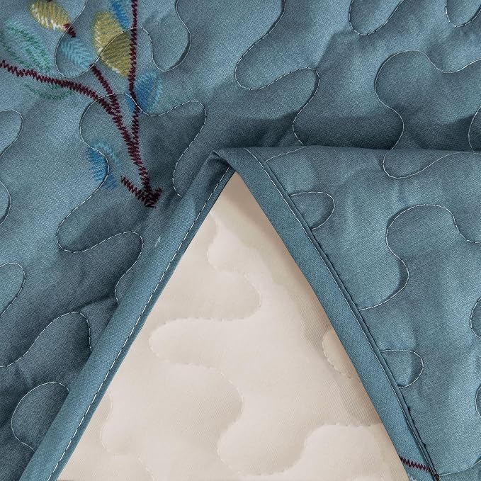 Exclusivo Mezcla Reversible Floral Quilted Throw Blanket, 50"x 60" | Lightweight Summer Quilt Throw, Designed for Bed/ Couch/ Sofa, Stone Blue Vintage Pattern