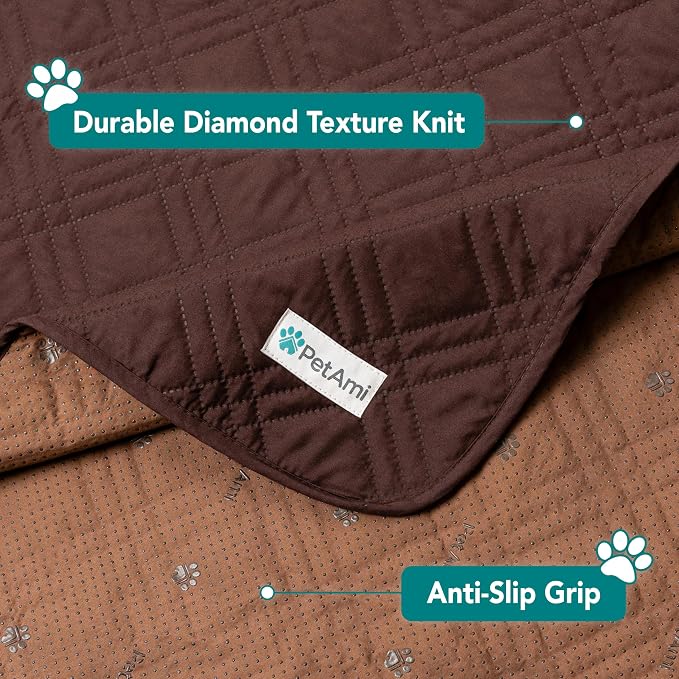 PetAmi Waterproof Couch Cover for Dog Nonslip Bed Sofa Blanket, 52x82 Brown | Leakproof Furniture Protector for Pet Cat, Machine Washable Pee Proof Mat for Chair Car Seat, Durable & Anti Slip Backing
