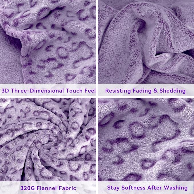 Purple Leopard Print Blanket for Women, Cheetah Blanket, Gifts for Birthday | Purple Gifts for Women, Cozy Fleece Throw, Soft Warm Queen Size Blanket, Christmas Birthday Gifts