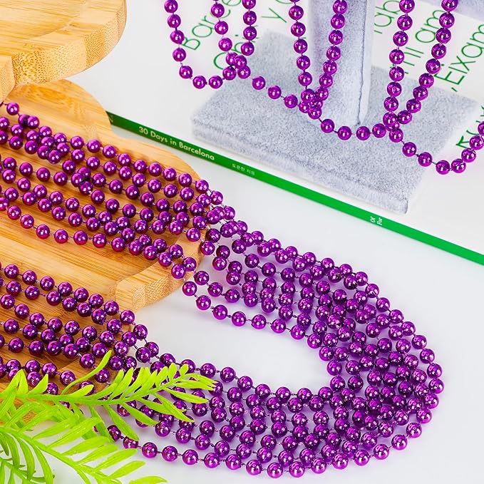 30PCS Mardi Gras Beads, Purple Beads Necklace Bulk Party Favors, 33" Necklaces Festival Parade Throw Accessories, Halloween Mardi Gras Wedding School Activities Celebrations Decorations