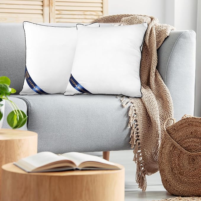 Utopia Bedding 26x26 Throw Pillow Inserts, Decorative Pillows, Pack of 2 | Piping Throw Pillows, Plush & Supportive, Aesthetic Cushion Sham Stuffer for Sofa, Office, Couch & Bed, Set of 2, White