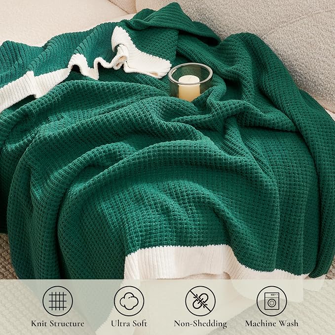 Chenille Throw Blanket, Soft Cozy Waffle Throw for Couch & Sofa, Warm Yet Lightweight, Breathable All-Season Throws for Women Men, Housewarming, Birthdays, 50"x60", Holly