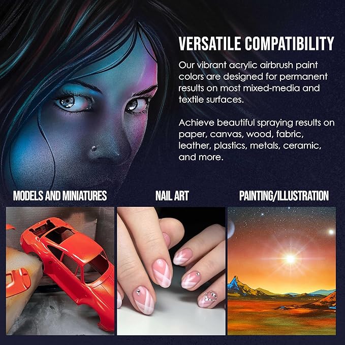 U.S. Art Supply 6 Color Starter Acrylic Airbrush, Leather & Shoe Paint Set Primary Opaque Colors plus Reducer & Cleaner, 1 oz. Bottles