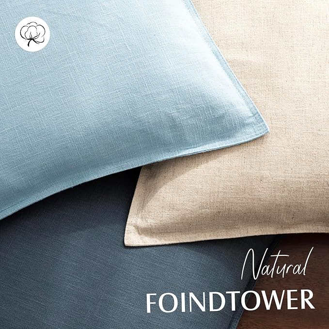 Foindtower Pack of 2, Decorative Linen Solid Throw Pillow Covers Soft Accent Euro Cushion Case Farmhouse Neutral Pillowcase for Chair Couch Sofa Bedroom Living Room Home Decor 24 x 24 Inch Light Blue