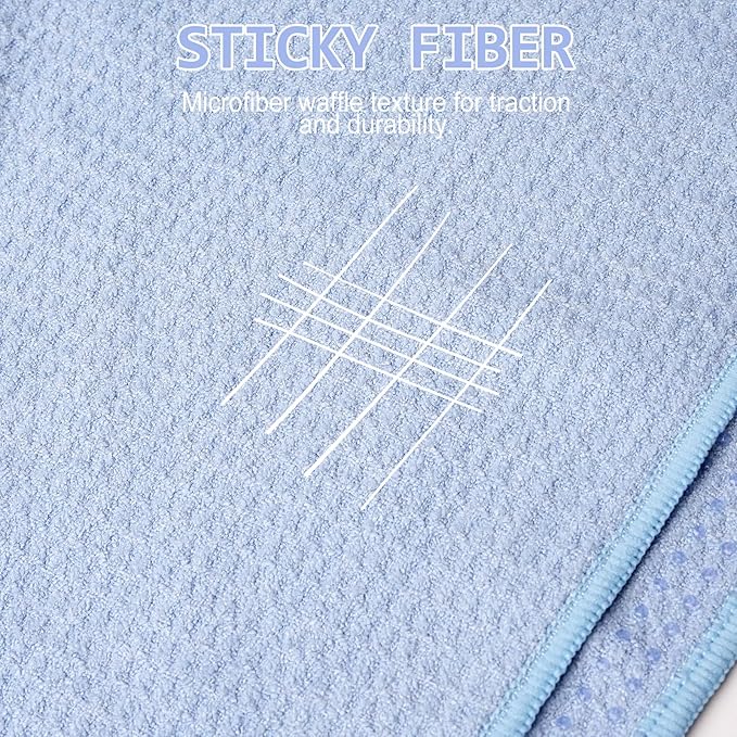 Eunzel 2 Pack Hot Yoga Towel, Non-Slip Yoga Mat Towel with Grip Dots Stickyfiber Sweat Absorbent Towel for Hot Yoga, Pilates and Workout 72" x 24", Blue/Pink