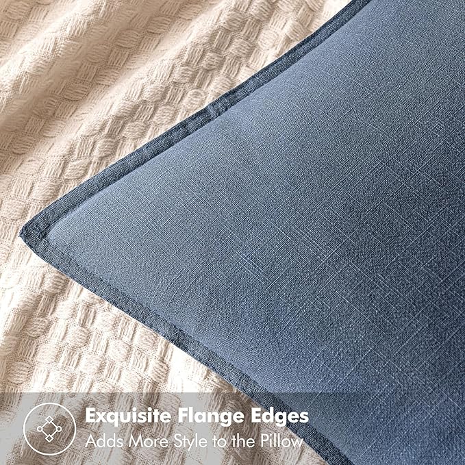 MIULEE Decorative Linen Euro Sham Pillow Covers 22x22 Inch Blue Ashes | Boho Farmhouse Neutral Couch Throw Pillows for Bed, Pack of 2 Accent Coastal Modern Pillowcases, Sofa Livingroom Home Decor