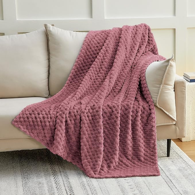 EXQ Home Gentle Soft Fleece Throw Blanket – Cozy Lightweight 3D Imitation Turtle Shell Jacquard Blanket for Couch Bed – All-Season Warm Fuzzy Flannel Blanket for Women Mom Her Gift(60"x80",Dusty Pink)