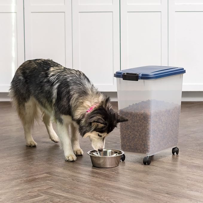 IRIS USA Dog Food Storage Container, Up to 40 lbs, Navy, Made in USA