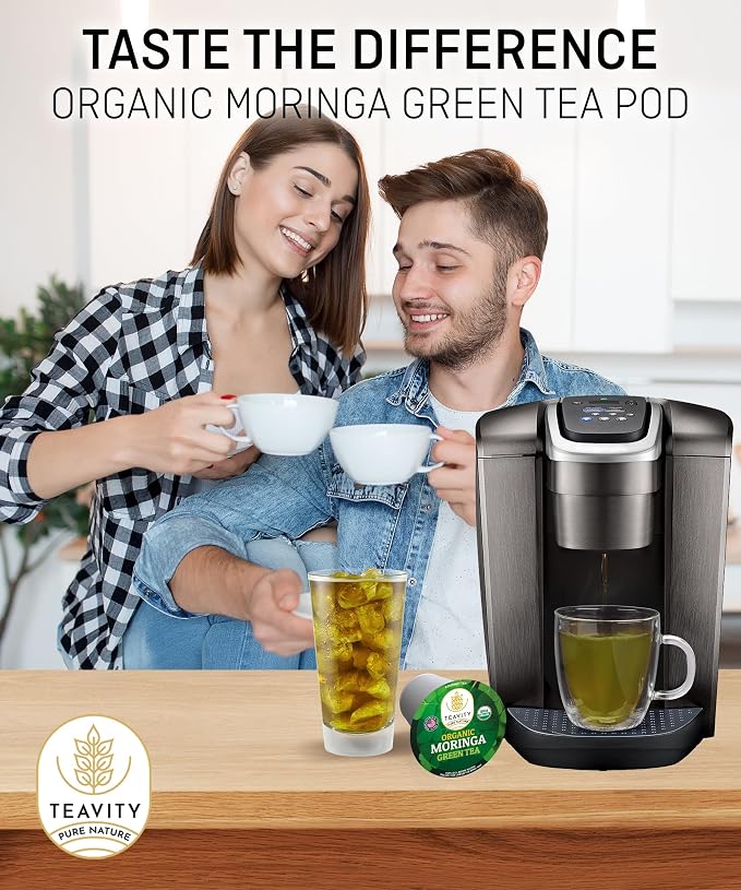 Organic Moringa Green Tea Pods for Keurig - Naturally Caffeinated by Teavity (24 Tea Pods)