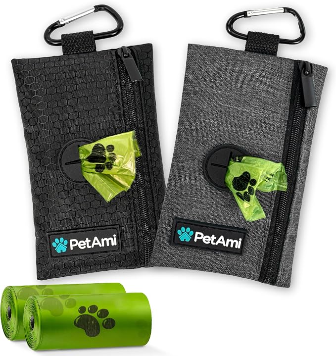 PetAmi Dog Poop Bag Holder for Leash, Pet Waste Bag Dispenser, Black 2PK
