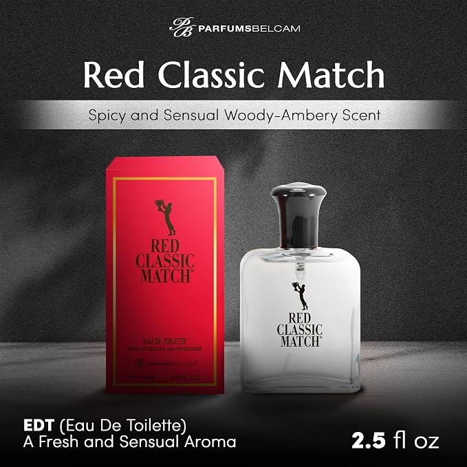 PB ParfumsBelcam Red Classic Match Eau de Toilette - Spicy Woody Amber Fragrance for Men, Long-Lasting Masculine Scent, Affordable Cologne Alternative, Signature Fragrance - 2.54 Fl Oz (Pack of 2)