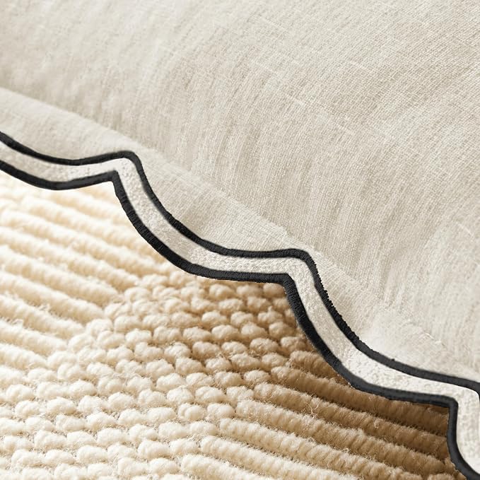 Ohocut Scalloped Pillow Cover Pack of 2 Spring Chenille Decorative Throw Pillow Covers Cute Boho Couch Pillow Covers Aesthetic Funky Preppy Pillow Cases for Sofa Living Room (Light Beige, 18x18 Inch)