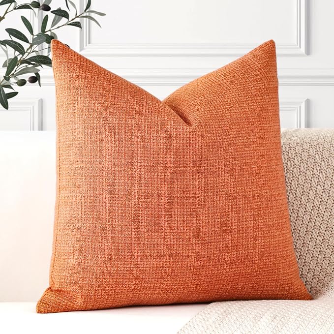 OTOSTAR Linen Throw Pillow Cover Set of 1 Decorative Square Pillowcases Cushion Covers 20x20 Inch for Home Decor Sofa Bedroom Car 50 x 50CM Orange