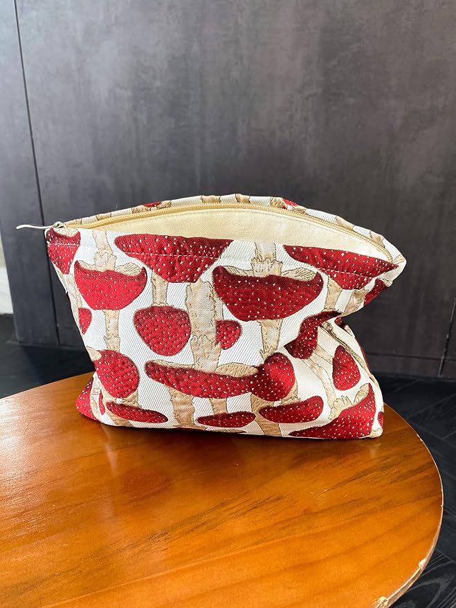 Summer Swan Mid-day Clutch - Floral Makeup Bag | Period Kit & Hygiene Bag - Cute Mushroom Red