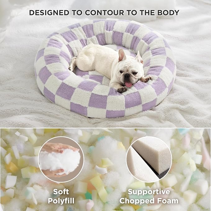 Lesure Shown on TV Jacquard Donut Dog Bed Medium Sized Dog,Purple 30x30x8in | Orthopedic Calming Pet Bed Sofa, Original Design Pattern,Washable Cover,Cute Home Decor as Gift for Pet,Anti Slip Bottom