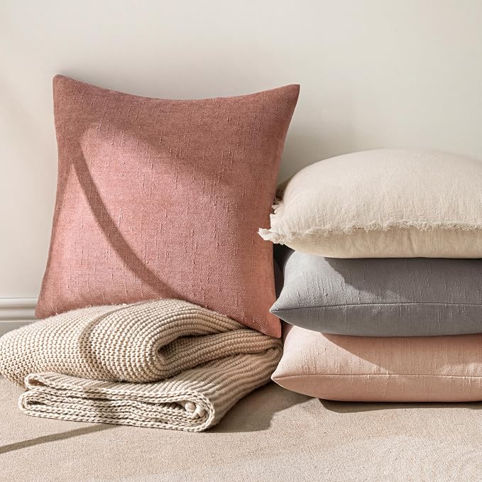 MIULEE Textured Chenille Throw Pillow Covers 20x20 Inch Dusty Pink | Pack of 2 Decorative Soft Throw Pillows, Solid Textured Cushion Covers, Modern Home Decor for Couch Sofa Bedroom Living Room