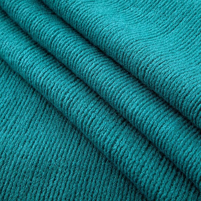 Vonty Teal Knitted Throw Blanket with Tassels Fringe, 50x60 Acrylic | Super Soft And Lightweight, Year-Round Cozy Warmth, Farmhouse Decorative Style, Machine Washable, for Couch, Sofa or Bed