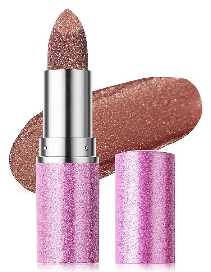 Erinde Glitter Shine Lipstick, Pearl Diamond Shimmery Creamy Lipcolor, Hydrating Glimmer Finish Lipsticks with Creamy Texture, Long Lasting High Pigmented Metallic Lip Stick, 06 Gilded Bronze
