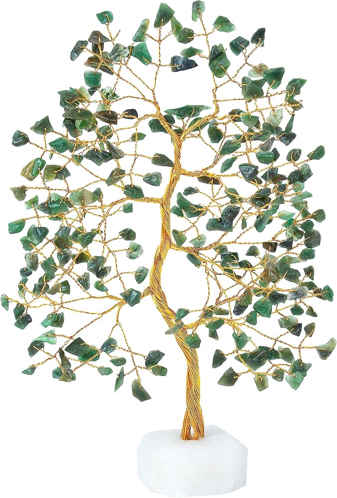 Crocon Green Aventurine Crystal Tree of Life Natural Quartz Base Chakra Handmade Gemstone Feng Shui Decor, Money Tree Bonsai Decoration Healing Crystal Spiritual Gift