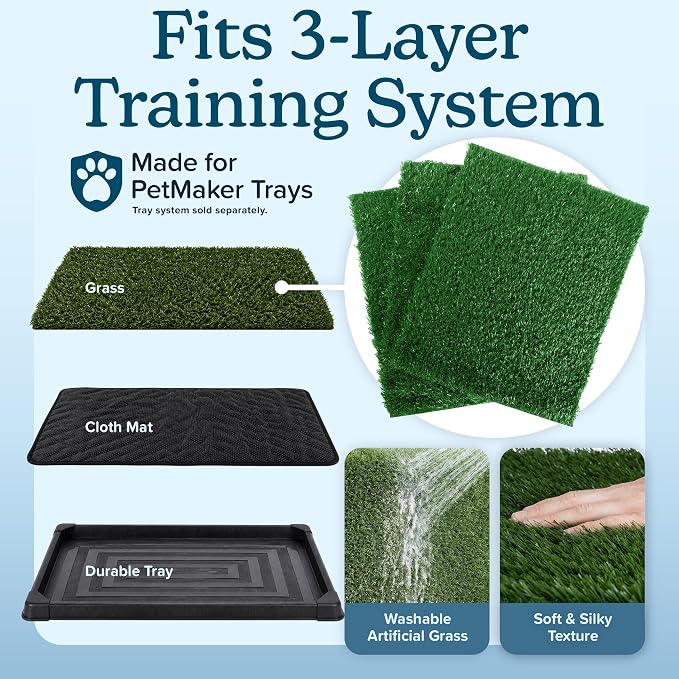 PETMAKER Artificial Grass Pee Pads for Dogs, 3 Pack, 50.5” x 33” | Replacement Turf Artificial Grass Pads for Indoor and Outdoor Use, Washable Dog Litter Box for Puppy Potty Training