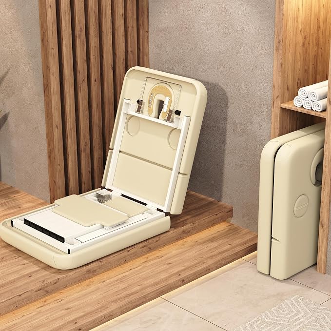 Extra Large 34''×80'' Folding Stationary Massage Table with Adjustable Backrest, Heavy-Duty Metal Frame PU Leather Treatment Bed for Spa, Physical Therapy, Tattoo, Facial & Medical Exam - Beige Gray