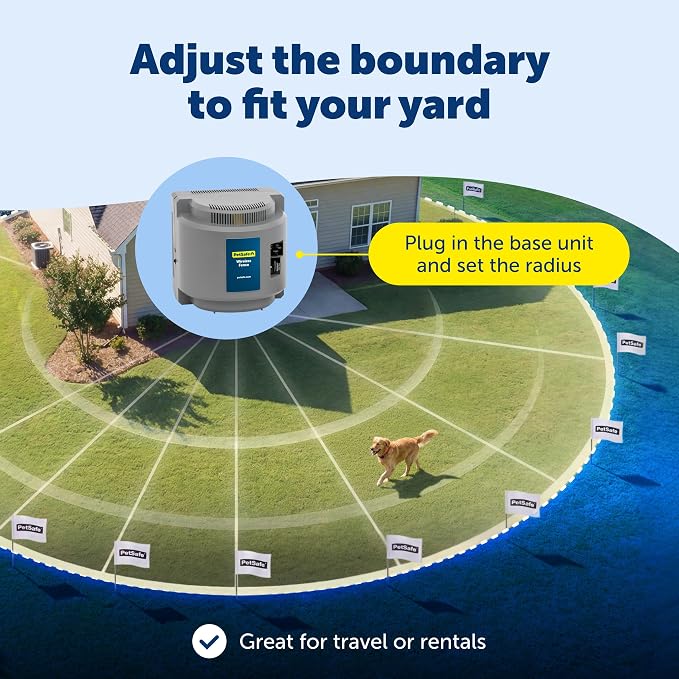 PetSafe Wireless Pet Containment System, Up to 1/2 Acre | Wireless Fence, Tone & Static Correction, Proprietary Circular Boundary with No Wire, Static-Free Re-Entry, Dogs 8 lb+
